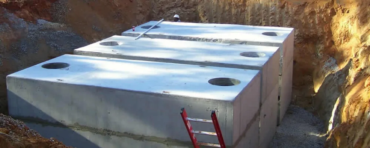 Septic tank installation site with a newly placed concrete tank in Albuquerque, NM
